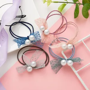 Wholesale Girls pearl lace bowknot Elastic Hair Ties Flower Hair Ring Ropes Children Hair Bands Ponytail Holders