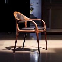 Fauteuil en bois courbé de luxe moderne avec coussin en cuir pour salle à manger, bureau, hall d'hôtel, mobilier contemporain pour la maison