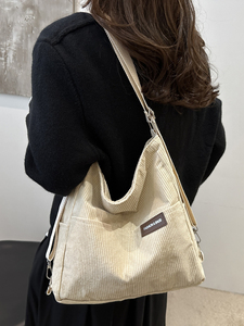 Bolsa de ombro feminina de veludo cotelê, macia, grande capacidade, bolsa casual para uso diário - Product Image 5