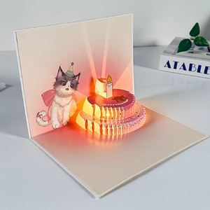 Tarjeta de Felicitación con Luz Musical 3D, Impresión a Cuatro Colores, Diseño de Gato Adorable, para Cumpleaños, Serie de Mascotas, Fiesta, Pastel, Envío Internacional - Product Image 2
