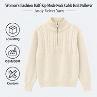 Pull en maille rétro pour femme, col montant, à motif torsadé, manches longues, demi-zip, chaud, pour l'automne et l'hiver, vente en gros OEM ODM