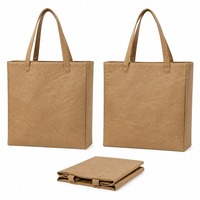 Sac de rangement personnalisé écologique en papier kraft noir et marron, lavable, pour le shopping