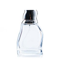 Flacon de parfum en verre transparent de 50 ml, forme incurvée unique, bouchon chromé argenté, rechargeable
