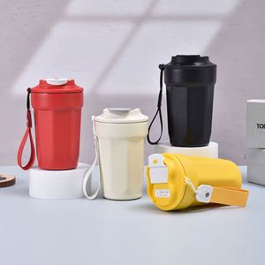 Stainless Steel Insulated Coffee Tumbler with Strap, Leakproof <b>Double</b> <b>Wall</b> Travel <b>Mug</b> with Dual Lid, for Office, Gym Custom Logo - Product Image 1