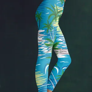 时尚热带植物印花女性健美跑步运动休闲瑜伽性感健身房健身裤打底裤