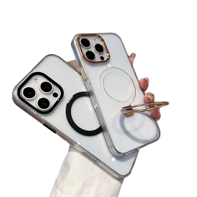 TPU Acrylic Phone Case Clear Shockproof Magnetic Ring Stand Aluminum Frame Cover for iPhone 14-17 OEM ODM Manufacturer China