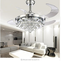 Ventilador de Techo con Cristal y Luces con Control Remoto, LED con 3 Configuraciones de Iluminación, Ventilador de Techo Moderno Invisible y Retráctil
