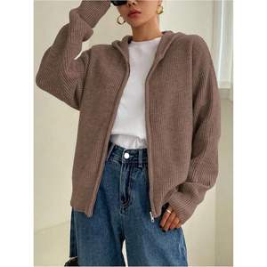 Cardigan à capuche personnalisé pour femme, tricoté, à épaules tombantes, zippé, pull décontracté pour l'automne et l'hiver - Product Image 3