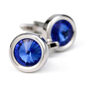 Boutons de manchette ronds en cristal bleu de style minimaliste français - Product Image 2