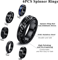 Vente en gros de bagues en acier inoxydable bijoux pour hommes avec chaîne cool motif grec bords biseautés celtique noir bague bague