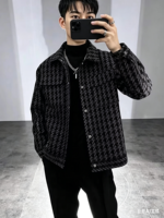 Manteau à carreaux pour homme, printemps et automne, style tendance haut de gamme, coupe ajustée, veste à revers pour homme