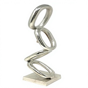 Escultura Moderna de Eslabones de Cadena Plateados, Estatua de Metal con Bucles Verticales Entrelazados, Objeto de Arte Abstracto sobre Base Cuadrada, Decoración de Lujo para el Hogar - Product Image 1