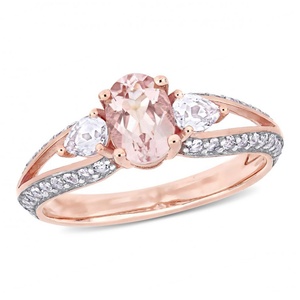 14K Rose <b>Gold</b> Oval Cut <b>Vintage</b> Pink Morganite Top Selling High Quality White Topaz Diamond Wedding <b>Ring</b> Engagement <b>Rings</b> - Product Image 1