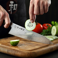 Couteaux de cuisine en acier damas de style japonais, manche en bois de fer du désert, ensemble de couteaux de chef 3 pièces avec boîte cadeau en bois