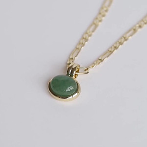 Collier et boucles d'oreilles simples en pierre verte, <span class=keywords><strong>bijoux</strong></span> en acier inoxydable plaqué or 14 carats, chaîne Figaro, collier en pierre naturelle - Product Image 4