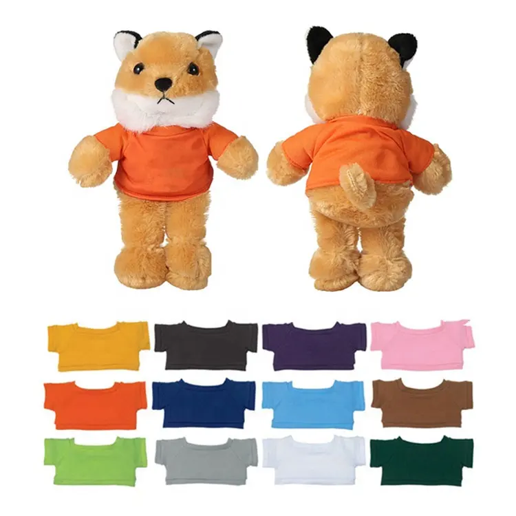 Peluche de zorro naranja con logo personalizado, camiseta, animal de peluche, zorro de peluche suave, regalos para niños, venta al por mayor
