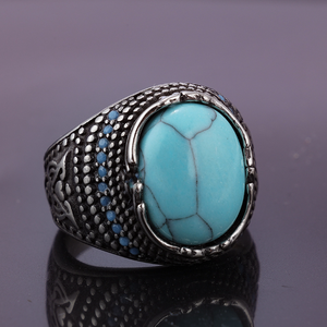 Anillo de acero inoxidable turquesa azul indio Retro para hombre, joyería de dedo de piedra Natural de pavo Vintage, accesorios de moda - Product Image 2