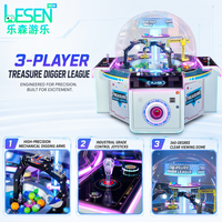 Machine de jeu d'arcade à monnayeur pour 3 joueurs, type 'Treasure Digger League', avec fonctions d'excavation et de distribution de cadeaux, et grue de jeu