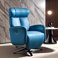 Luxuriöser Moderner Elektrischer Drehbarer Relaxsessel 360 Grad Blauer Leder-Sessel mit Verstellbarer Kopfstütze Wohnzimmer-Sofa