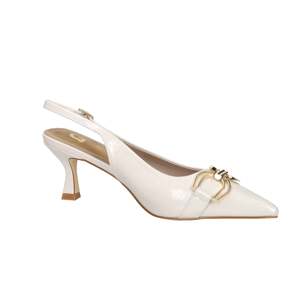 Zapatos de Tacón Donna Slingback en Dorado y Blanco, Tacón de 6 cm, Talla 39, Cuero Charol Blanco - Product Image 2