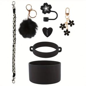 Lot de 7 sangles de transport pour gobelet, chaîne décorative pour gobelet, pendentif pompon, support de gobelet anti-chute, capuchon de paille anti-poussière - Product Image 5
