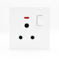 Prise murale simple série A6 15A avec interrupteur, boîtier PC ignifuge, contacts en acier bronze, trou rond et voyant néon