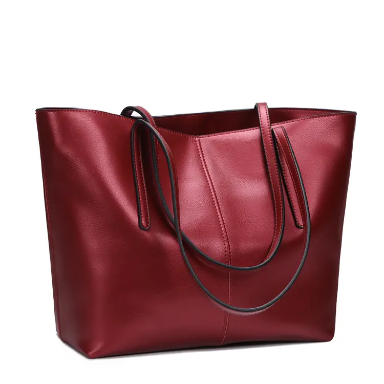 Hot Selling Women's Tote Bags Pure Color Simple Style Leather Tote Bags For Women