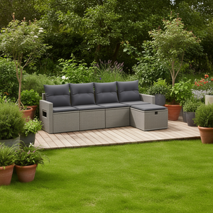 5 Seater <b>Grey</b> Poly Rattan Garden Sofa Set Steel <b>Frame</b> Outdoor Furniture Contemporary Design - Product Image 2