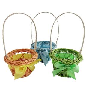 Panier à fleurs rond en PP imitation rotin, style rustique, tissé à la main, panier de rangement, petit panier fait main, bleu clair, vert, orange - Product Image 1