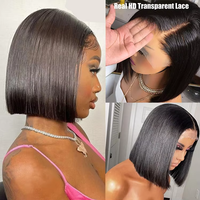 Perruques Lace Front Courtes 13x4 en Cheveux Humains Vietnamiens Bruts Double Tressage Lisses Bob pour Femmes Noires