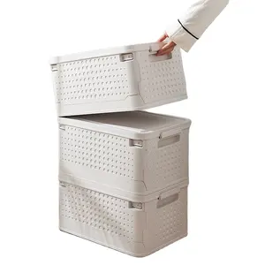 卸売 クリアプラスチック服小さな-透明な小さな本の服白い積み重ね可能な折りたたみ式折りたたみ式プラスチック収納ボックスふたハンドル付き収納容器