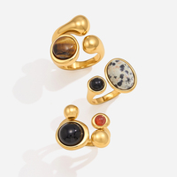 Bague ajustable en acier inoxydable plaqué or 18 carats PVD, avec pierres naturelles J&D (agate rouge, onyx noir, perle asymétrique, œil de tigre), cadeau
