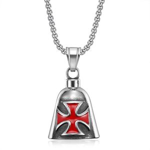 Titanium Steel Cross Lucky <b>Bell</b> Necklace Polished Retro Punk Red Epoxy Motorcycle Exorcism Charm - Product Image 5