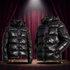 Giacca Puffer con Cappuccio Personalizzata Stile Lusso RLS, Nero Lucido, Calda e Imbottita per Uomo e Donna, per Attività all'Aperto - Product Image 1