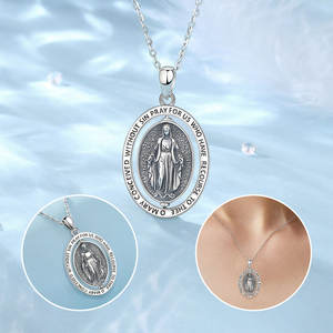 Merryshine 925 plata esterlina católica mujeres corazón ovalado <span class=keywords><strong>madre</strong></span> <span class=keywords><strong>de</strong></span> perla mujeres religiosas Jesús <span class=keywords><strong>Virgen</strong></span> María colgante collar - Product Image 6