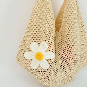 Cute 3D Floral <b>Knitted</b> Hollow Crochet Shoulder Casual Daily Work Shopping <b>Bag</b> for Women - Product Image 3