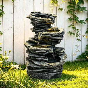 Fontaine solaire de style européen, élément aquatique à circulation d'eau, design pierre simulée, pour <span class=keywords><strong>jardin</strong></span> et cour extérieurs - Product Image 4