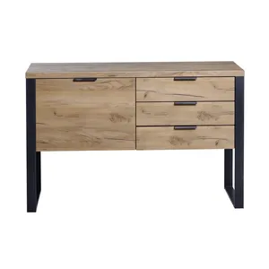 <span class=keywords><strong>Buffet</strong></span> en chêne massif avec 1 porte + 3 tiroirs et structure en métal <span class=keywords><strong>industriel</strong></span> - Product Image 3