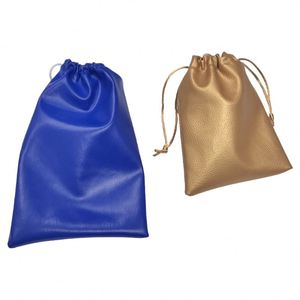 Custom Logo Printed Gift Blue Gold PU <b>Leather</b> Double <b>String</b> Handbag Shoe Dust Drawstring Bag for Handbag - Product Image 2