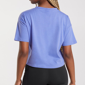 Haut court personnalisé surdimensionné blanc Gym Crop hauts T-Shirts femmes été Offre Spéciale femmes <span class=keywords><strong>Tee</strong></span> femmes solides T-Shirts courts - Product Image 4
