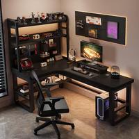 Bureau d'angle en bois massif avec étagère intégrée pour chambre et bureau, design gaming double joueur