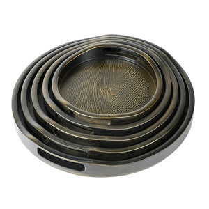 Chinese Style <b>Round</b> <b>Serving</b> <b>Tray</b> Imitation Copper Plastic Wood Grain Design For Tea Coffee Food <b>Serving</b> - Product Image 4
