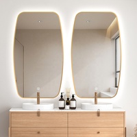 Miroir intelligent rétroéclairé anti-buée à cadre irrégulier, style Ins, pour salle de bain et toilettes