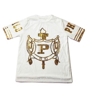 Philo 1943, <span class=keywords><strong>camiseta</strong></span> informal, lentejuelas de oro blanco, letra griega 'P', manga corta, ajuste holgado para fiesta de graduación de fraternidad de hermandad - Product Image 1