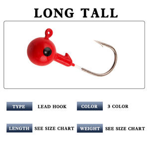 Têtes de jig colorées XY-370 pour la pêche au bar, leurres de fond, hameçons en acier haute teneur en carbone, rouge jaune phosphorescent, 5 par sachet - Product Image 3