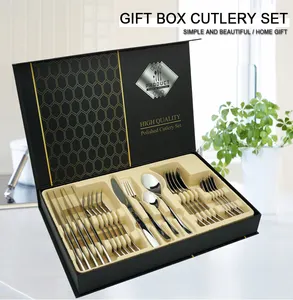 Set Cutlery Box Sets 24pcs Gold Silverware Flatware Set Colorful Stainless Steel Cutlery Set For 6 People Gift Sets With Premium Box