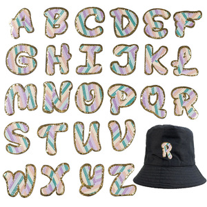Oro glitterato sfuso ferro-su lettere eco-friendly tessuto paillettes decorazione ricamato lettera <span class=keywords><strong>Patch</strong></span> per abbigliamento e cappelli - Product Image 2