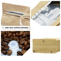 Sacs à café en aluminium à fond carré de 250g, 500g, 1kg, avec fermeture éclair, fond plat, valve, impression mate pour le stockage des aliments
