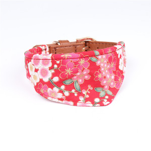 Nouvelle fleur rouge collier et laisse pour chien ensemble de luxe Style japonais collier pour animaux de compagnie en cuir PU collier de chien laisse chien Bandana boucle en métal - Product Image 5