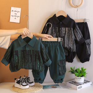 Pantaloni camicia da bambino 90 cotone nero bianco stampa Set abbigliamento Casual autunno comodo - Product Image 2